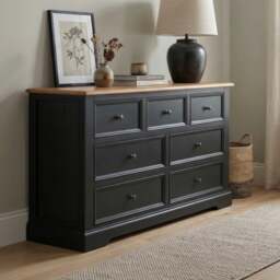 Charlton Oak and Black Painted Wide Chest Of Drawers