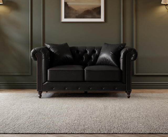 Westminster Chesterfield Black Leather 2 Seater Sofa