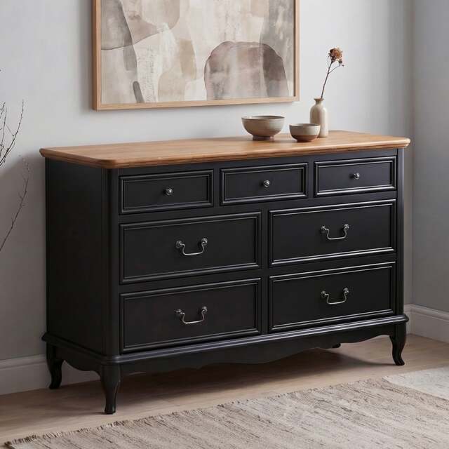 Chateau Noir Oak and Black Painted Wide Chest of Drawers