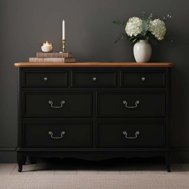 Chateau Noir Oak and Black Painted Wide Chest of Drawers