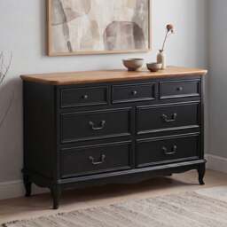 Chateau Noir Oak and Black Painted Wide Chest of Drawers