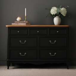 Chateau Noir Oak and Black Painted Wide Chest of Drawers