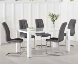 Seattle 160cm White High Gloss Dining Table with 6 Grey Vigo Chairs