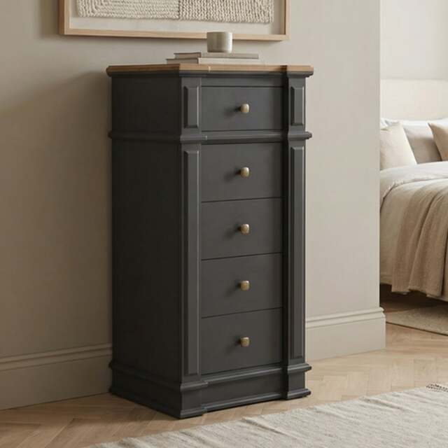 Lawson Oak and Charcoal Grey Painted 5 Drawer Tallboy