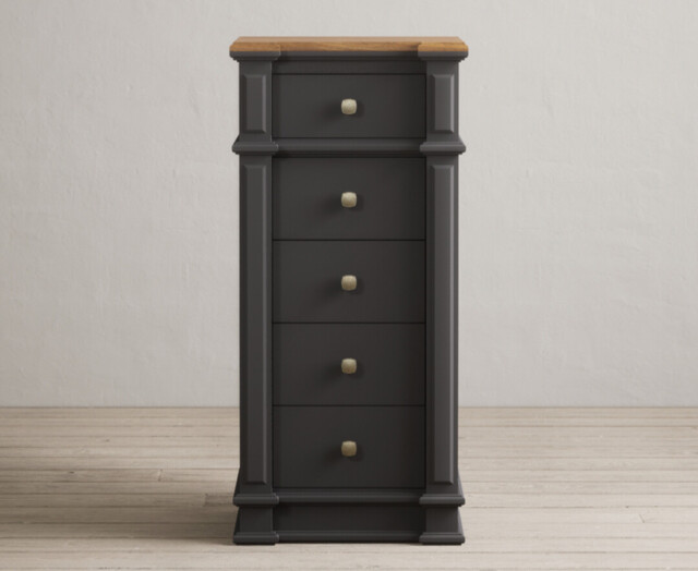 Lawson Oak and Charcoal Grey Painted 5 Drawer Tallboy