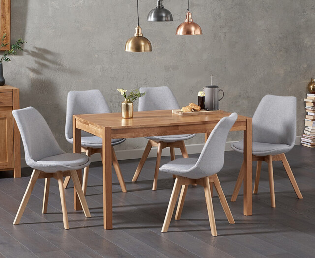 York 120cm Solid Oak Dining Table with 4 Light Grey Orson Chairs