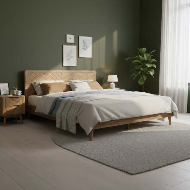 Solid Oak Super King Bed - Herringbone Detail