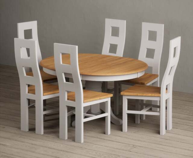 Extending Hertford 100cm - 130cm Oak and Soft White Painted Pedestal Dining Table with 4 Oak Painted Chairs