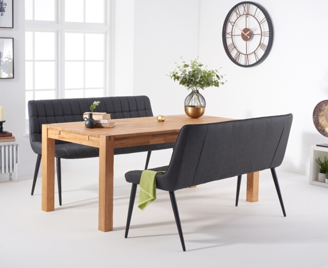 Thetford 180cm Oak Table and 2 Grey Benches