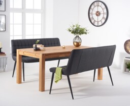 Thetford 180cm Oak Table and 2 Grey Benches