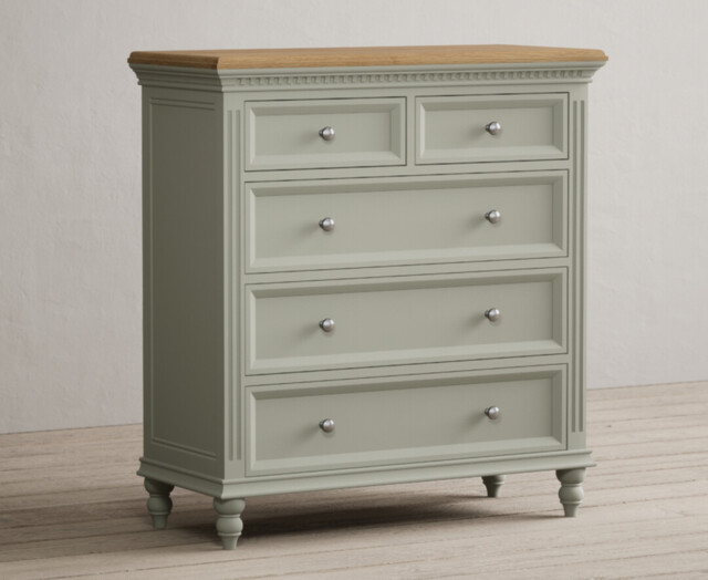 Francis Oak and Soft Green Painted 2 Over 3 Chest of Drawers