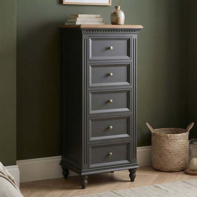 Francis Oak and Charcoal Grey Painted 5 Drawer Tallboy