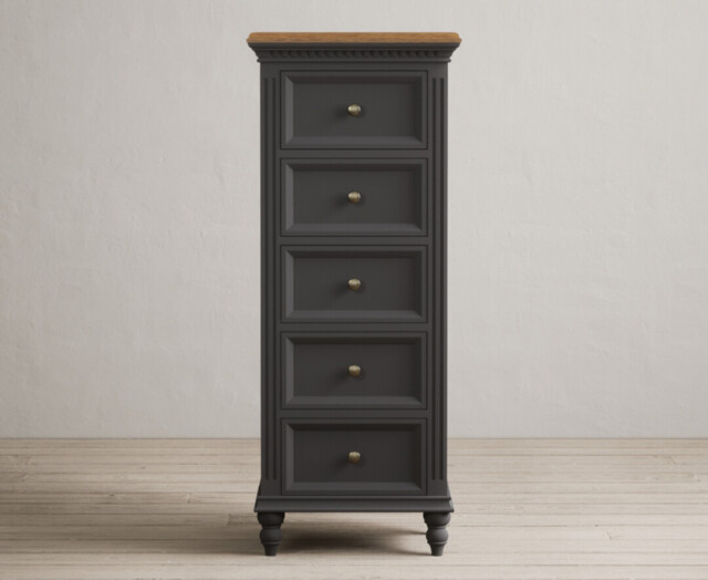 Francis Oak and Charcoal Grey Painted 5 Drawer Tallboy