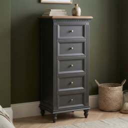 Francis Oak and Charcoal Grey Painted 5 Drawer Tallboy