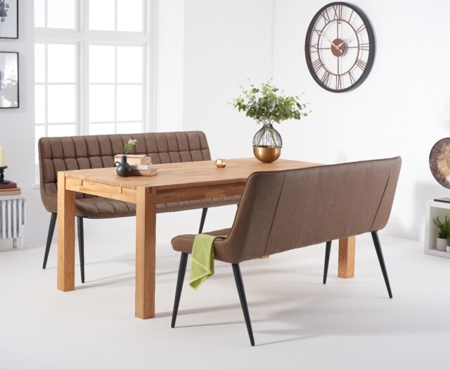 Thetford 150cm Oak Table and 2 Brown Benches