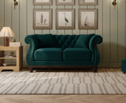 Harrow Chesterfield Green Velvet 2 Seater Sofa