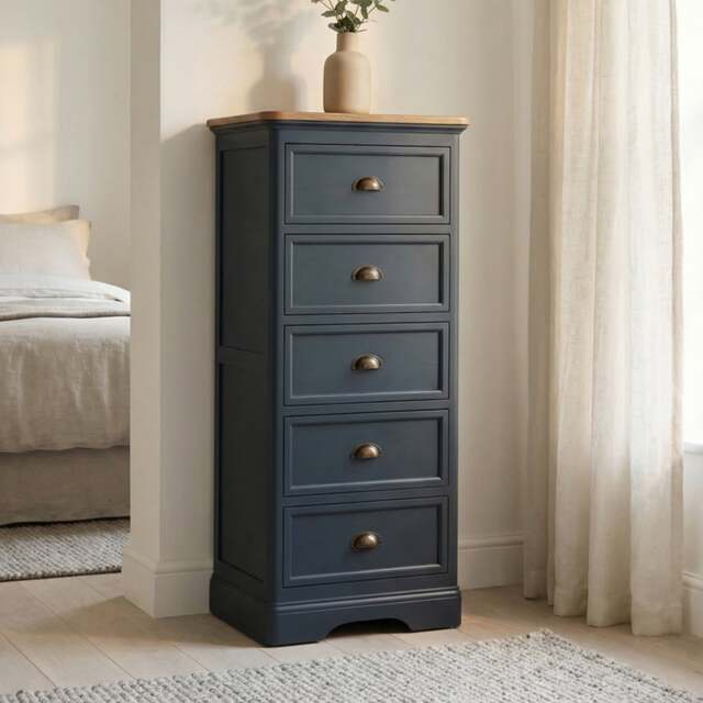 Bridstow Oak and Blue Painted 5 Drawer Tallboy