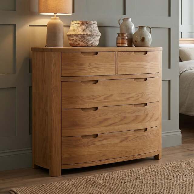 Somerton Curved Solid Oak 2 Over 3 Chest of Drawers