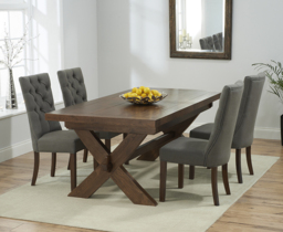 Extending Buckley 200cm Dark Oak Dining Table with 6 Grey Francois Chairs