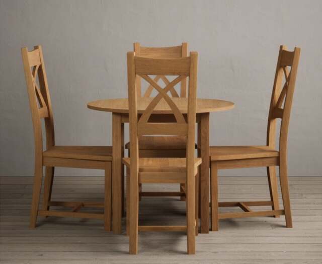 Extending York 90cm Solid Oak Dining Table with 2 Brown Natural Solid Oak Chairs