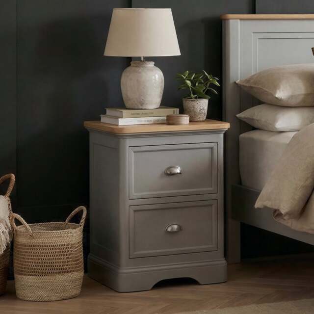 Felton Oak and Light Grey Painted 2 Drawer Bedside Chest