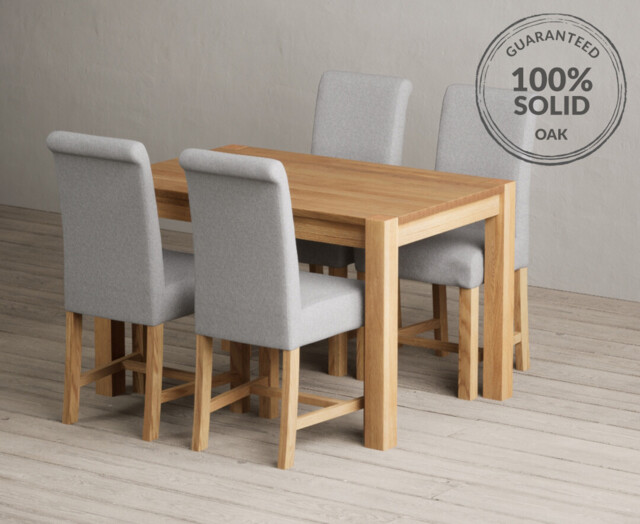 Thetford 120cm Solid Oak Dining Table with 4 Charcoal Grey Braced Chairs