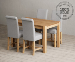 Thetford 120cm Solid Oak Dining Table with 4 Charcoal Grey Braced Chairs