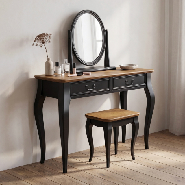 Chateau Noir Oak and Black Painted Dressing Table Set