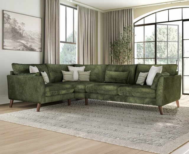 Palermo Olive Green Chenille Fabric Left Hand Facing Corner Sofa