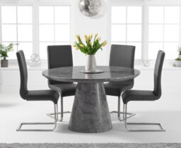 Ravello 130cm Round Grey Marble Dining Table with 4 Black Austin Chairs