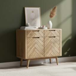 Solid Oak Small Sideboard - Herringbone Detail
