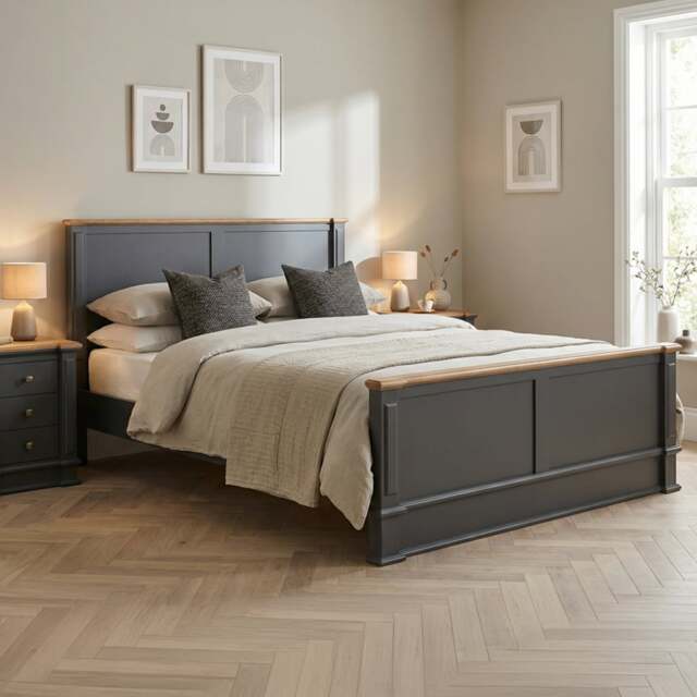 Lawson Oak and Charcoal Grey Painted Double Bed