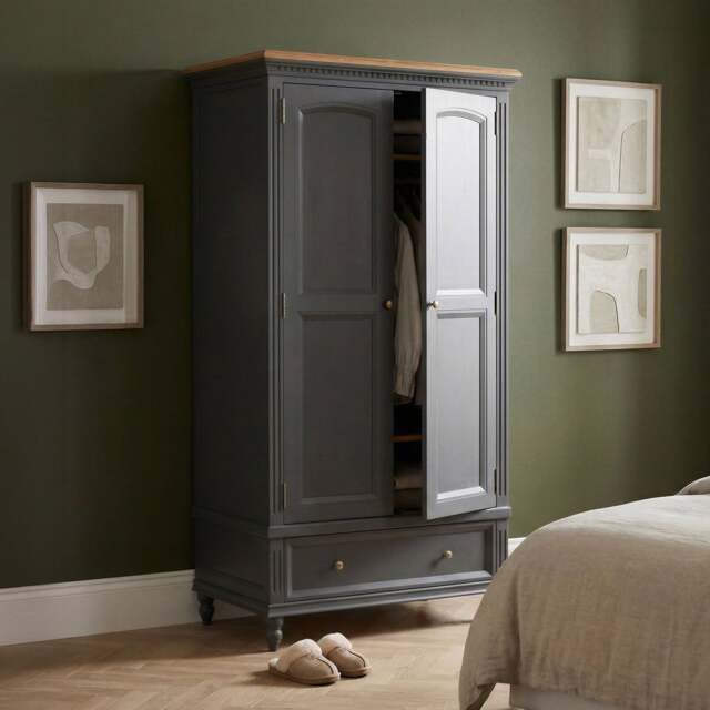 Francis Oak and Charcoal Grey Painted Double Wardrobe