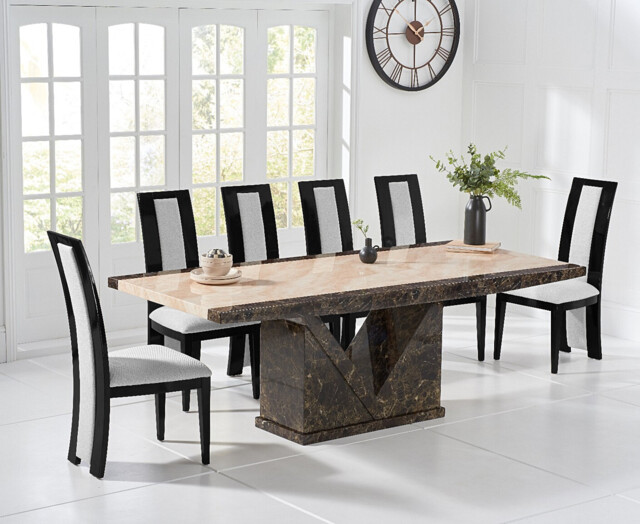 Tenore 220cm Marble Dining Table with 10 Black Novara Chairs