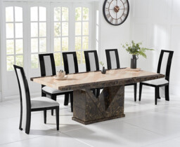 Tenore 220cm Marble Dining Table with 10 Black Novara Chairs