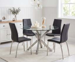 Rodin Round Glass Dining Table with 4 Black Marco Chairs