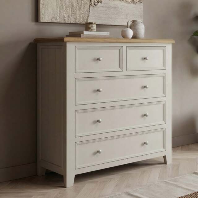 Weymouth Oak and Soft White Painted 2 Over 3 Chest of Drawers