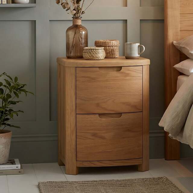 Somerton Curved Solid Oak 2 Drawer Bedside Chest