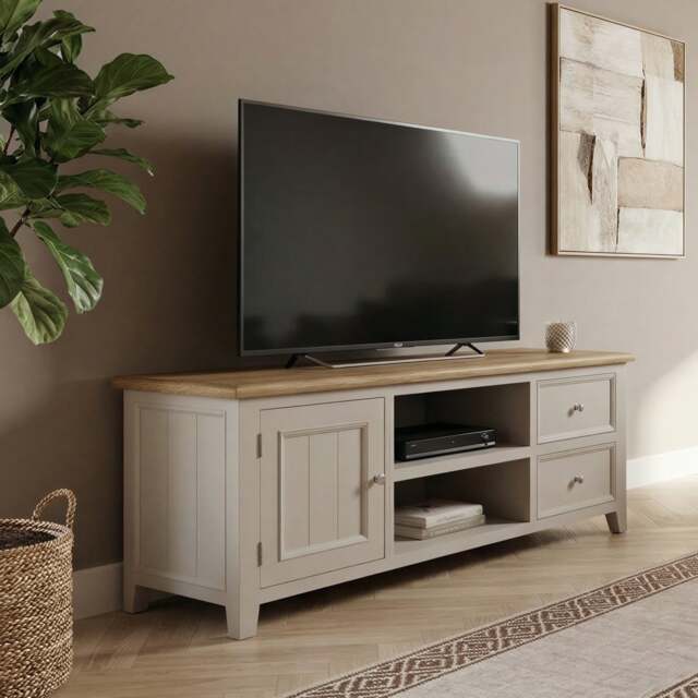 Weymouth Oak and Soft White Painted Super Wide TV Cabinet