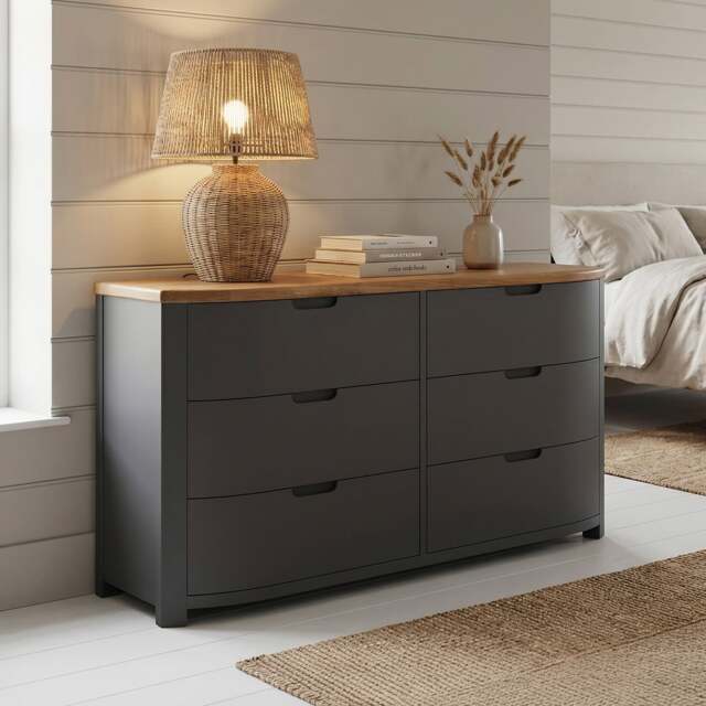 Bradwell Oak and Charcoal Painted Wide Chest of Drawers