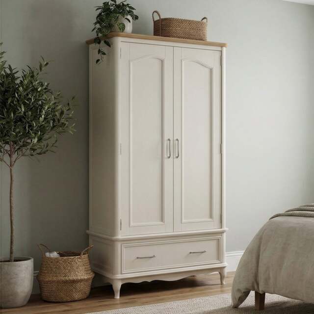 Chateau Oak and Soft White Painted Double Wardrobe