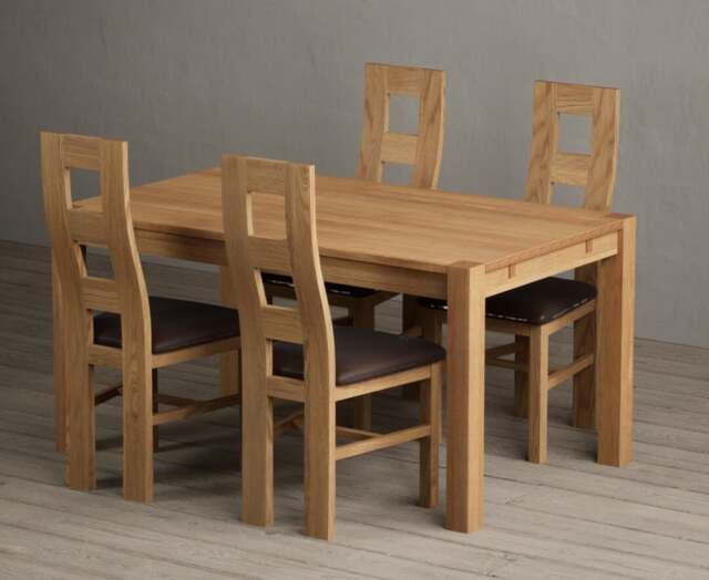Thetford 150cm Solid Oak Dining Table with 4 Brown Natural Chairs