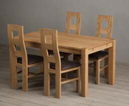 Thetford 150cm Solid Oak Dining Table with 4 Brown Natural Chairs