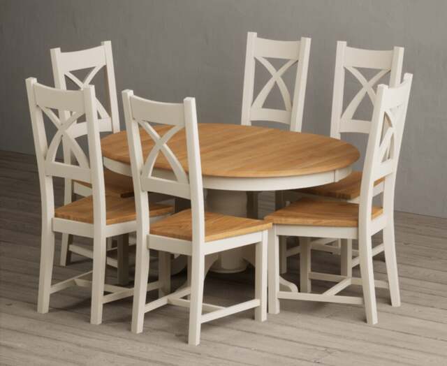 Extending Hertford 100cm - 130cm Oak and Cream Painted Pedestal Dining Table with 4 Oak Painted Chairs