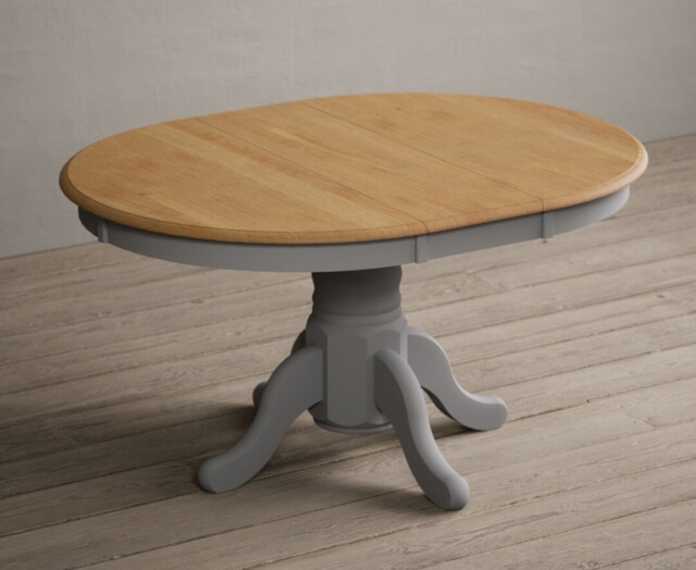 Extending Hertford 100cm - 130cm Oak and Light Grey Painted Pedestal Dining Table