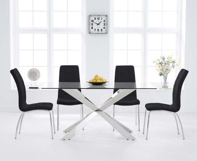 Canova 160cm Glass Dining Table with 4 Cream Enzo Chairs