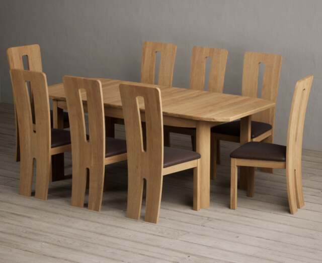 Extending Somerton 160cm Solid Oak Dining Table with 8 Brown Lucca Chairs