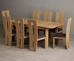 Extending Somerton 160cm Solid Oak Dining Table with 8 Brown Lucca Chairs