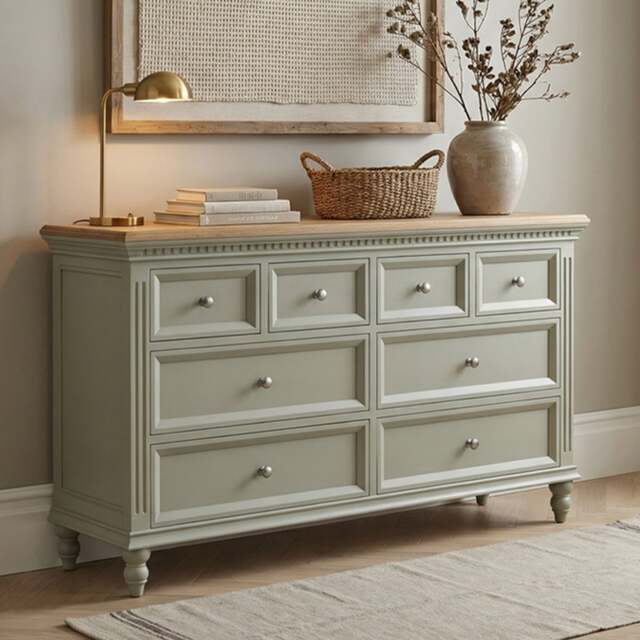 Francis Oak and Soft Green Painted Wide Chest Of Drawers