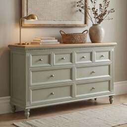 Francis Oak and Soft Green Painted Wide Chest Of Drawers